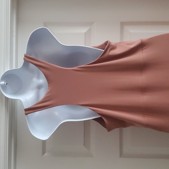 4/$30 Open Edit Sleeveless Scoopneck Tan Mocha Bodycon Dress Size Large - Picture 6 of 12